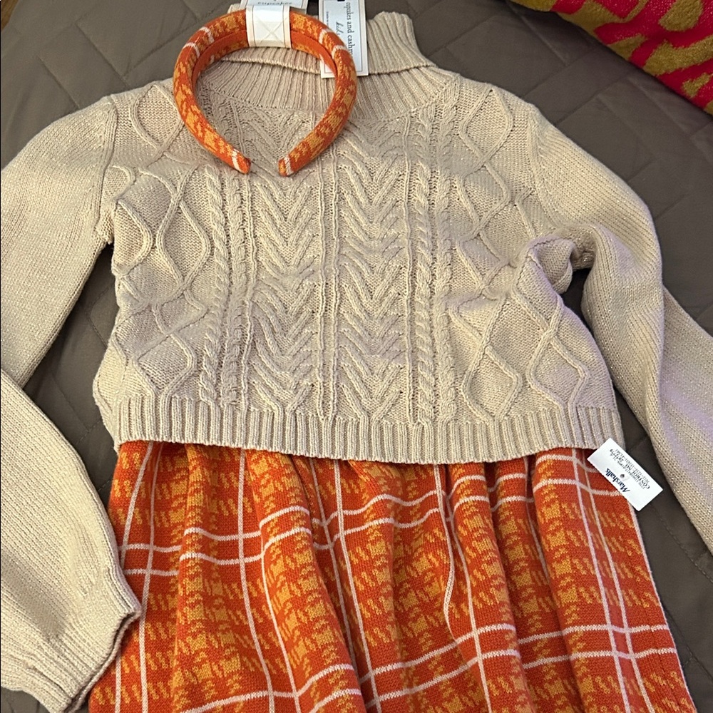 cupcakes & cashmere Cream and Orange Kids Matching Set